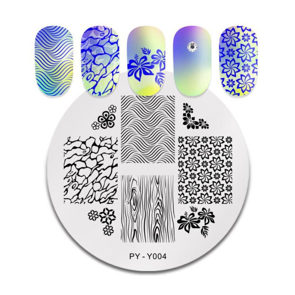 (Y004) DIY Nail Art Round Stamp Plates Stainless Steel Nail Art Image Templates 9 Different Patterns