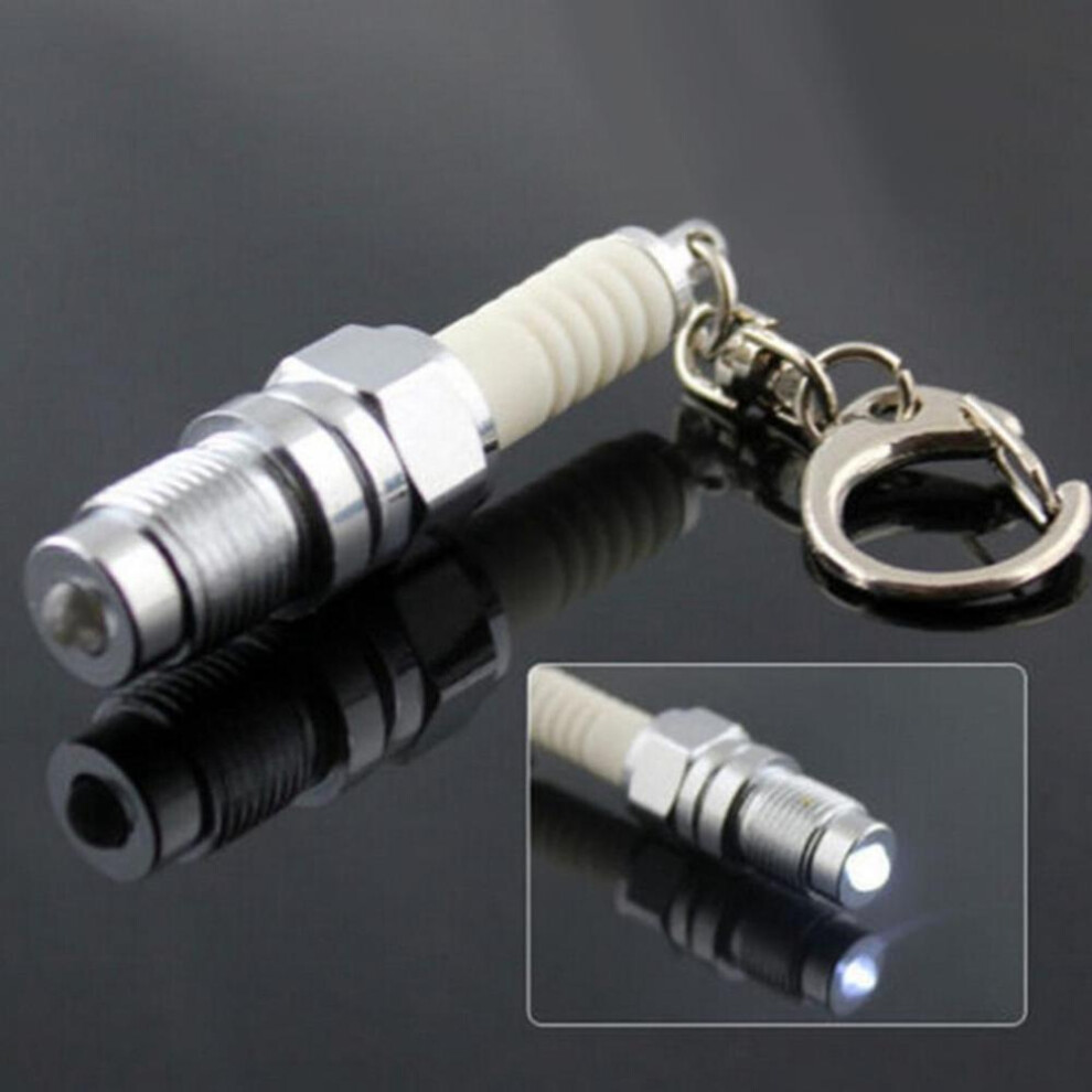 1Pc Fashion LED Key Chain Spark Plug Keychain Car Parts Keyring Gift