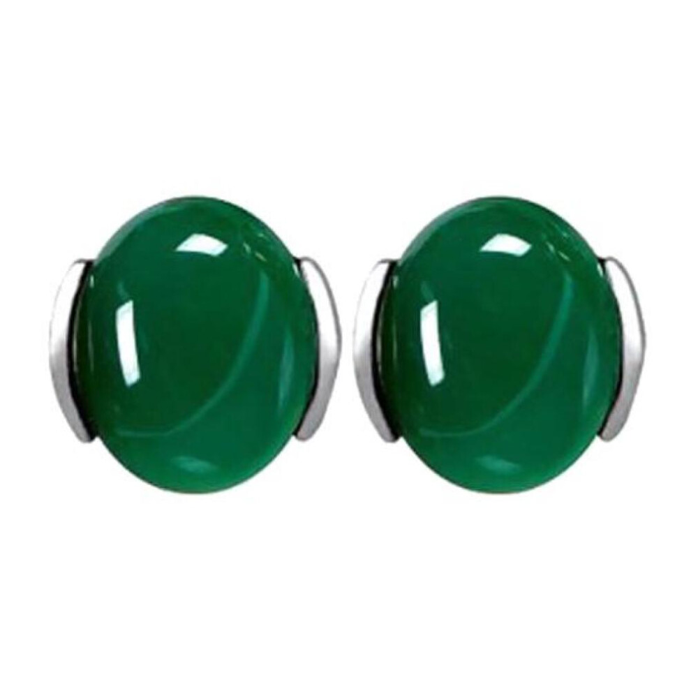 Women Natural Green Agate Stone Inlaid Plated?Stud Earrings Jewelry Gift