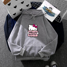 (L, grey) Cartoon Sanrio Hello-kitty Cute Women Hoodie Korean Girls Fashion Sweatshirt Spring And Autumn Model Clothes Casual Long Sleeve