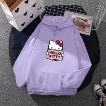 (L, Purple) Cartoon Sanrio Hello-kitty Cute Women Hoodie Korean Girls Fashion Sweatshirt Spring And Autumn Model Clothes Casual Long Sleeve