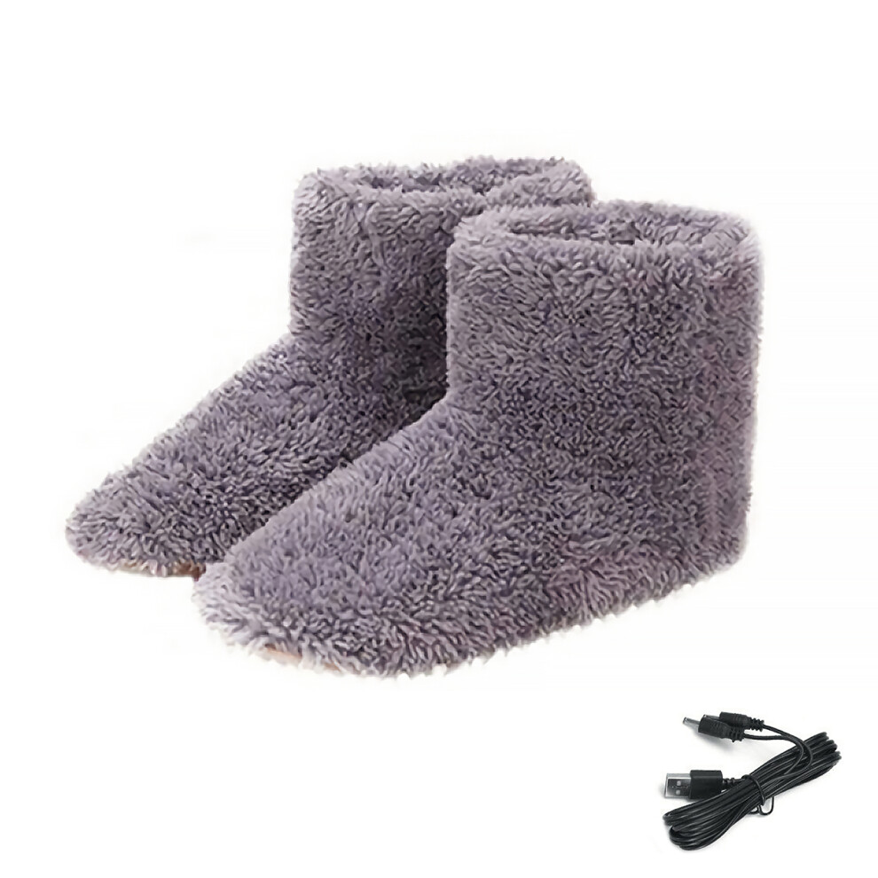(gray) USB Heated Plush Winter Slippers for Women, Pink