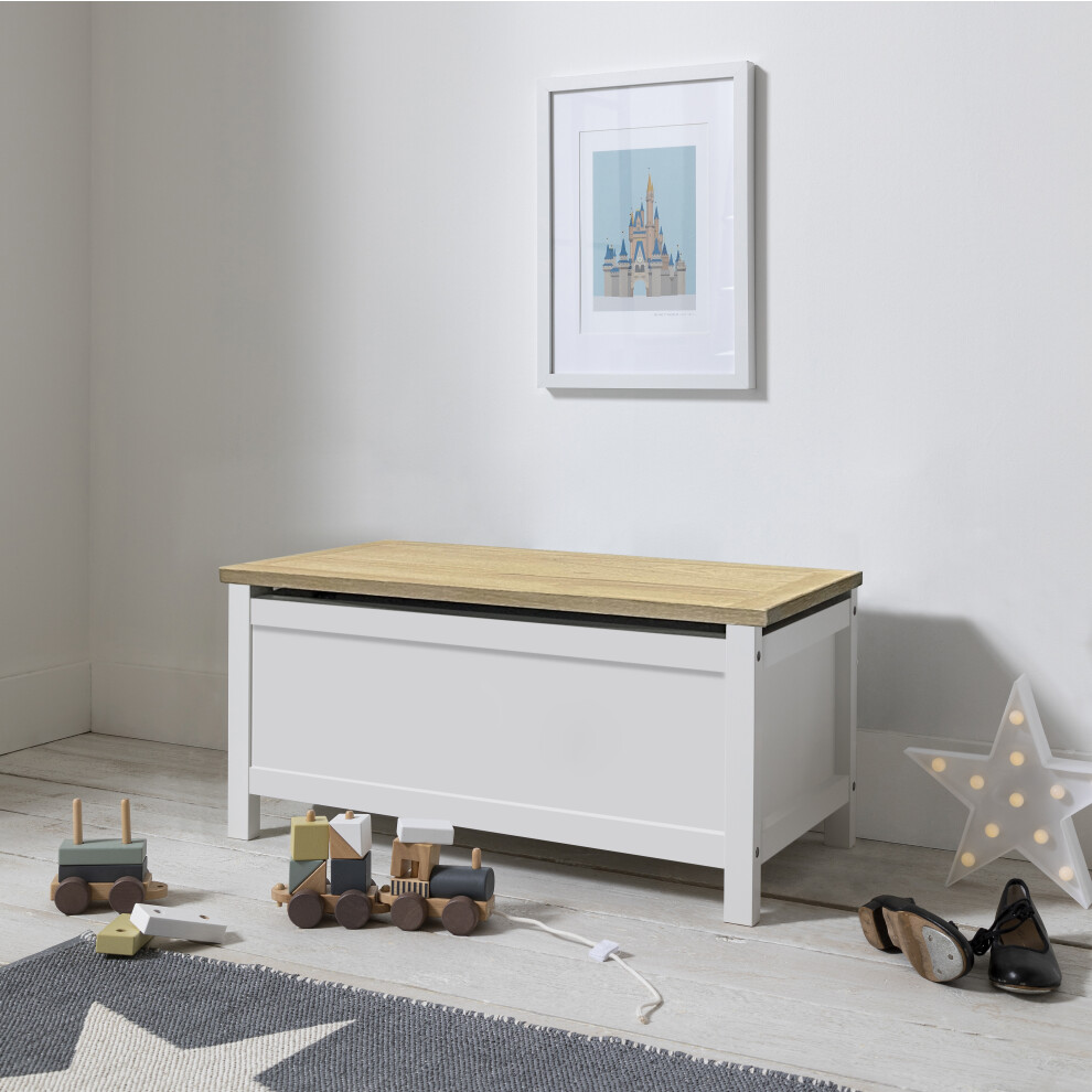 Esther Toy Box Storage Chest in Classic White & Oak