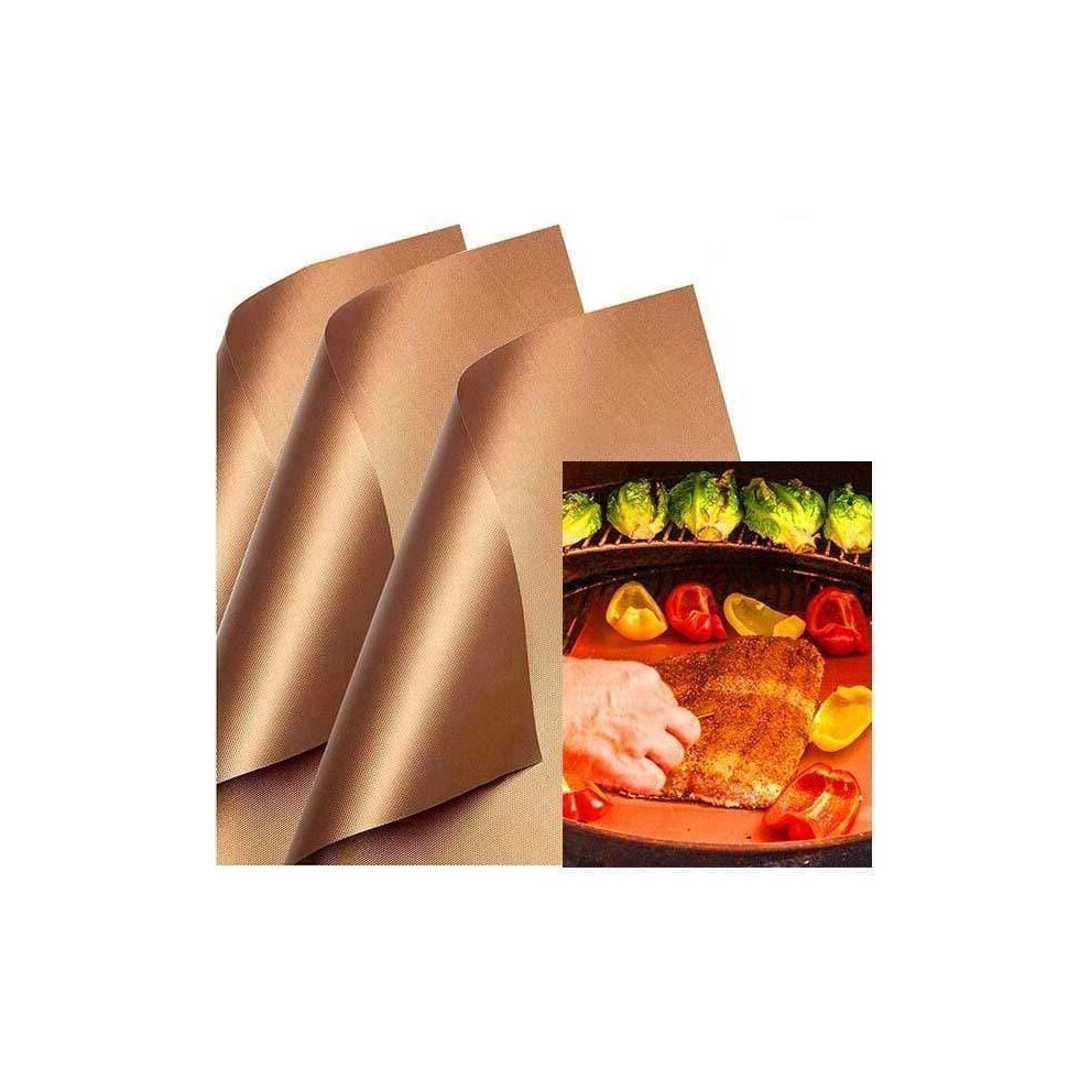 (Copper, 1) 5Pcs BBQ Grill Mats Reusable Baking Cooking Sheet Non Stick Teflon Barbecue Pad