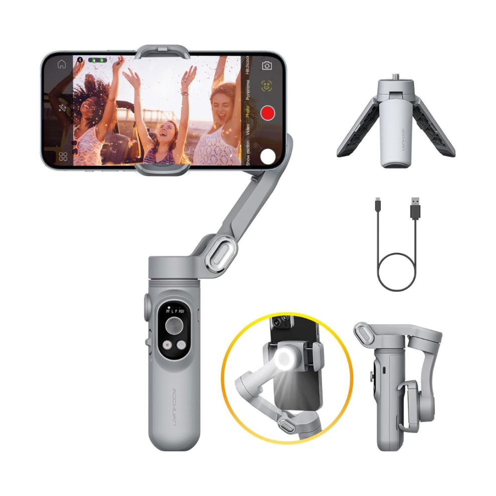 Gimbal Stabilizer for Smartphone LED Light Face Tracking 3-Axis Gimble
