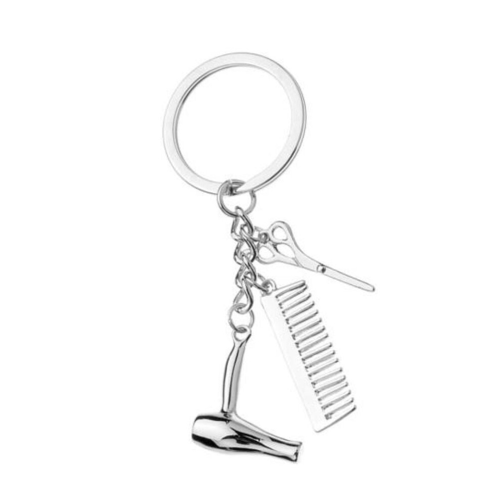 Hairdresser Scissors Comb Hair Dryer Pendant Keychain Key Holder Decor