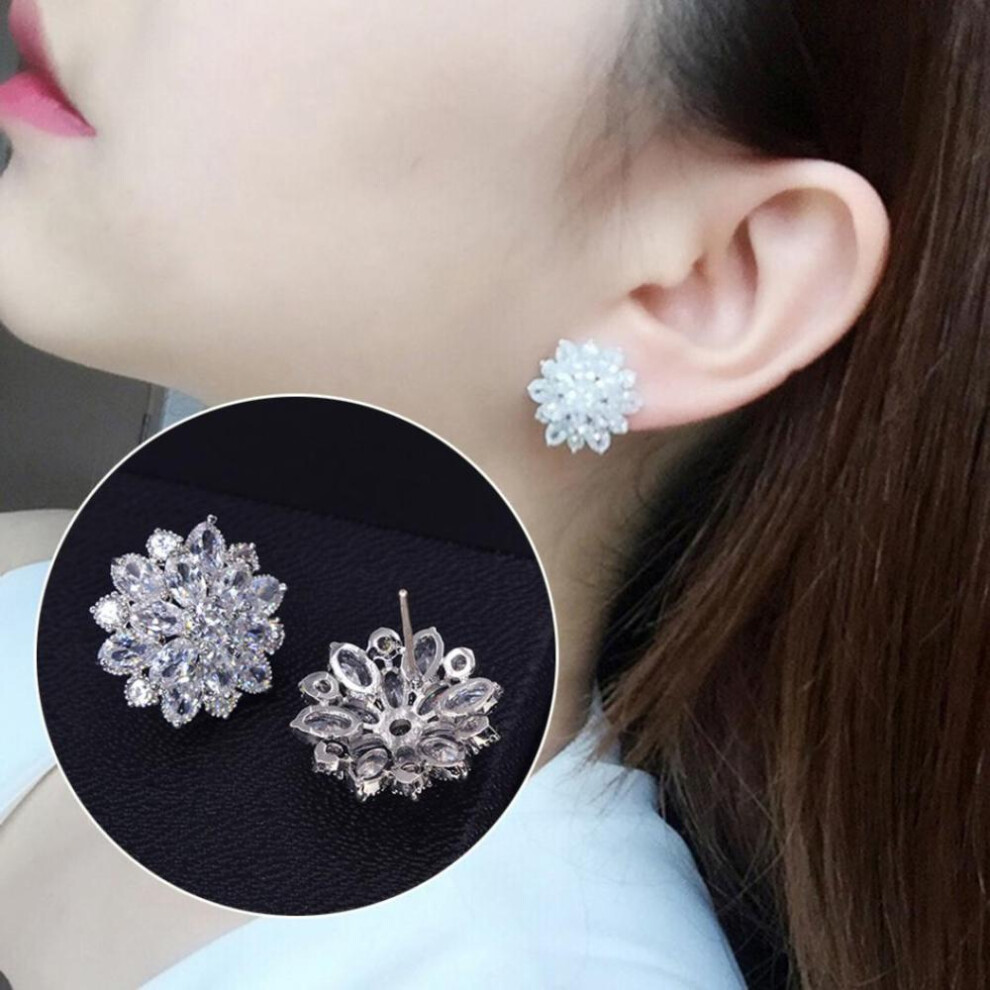 Fashion Wedding Bridal Women Shiny Flower Stud Earrings Gift