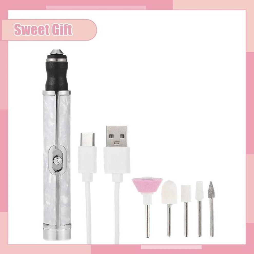 (White) Cordless Electric Nail Drill Kit Portable USB Rechargeable Electric Nail File Set Nail Drill Machine Manicure Pedicure Tools