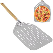 12 inch Aluminum Alloy Wooden Handle Pizza Shovel Hollow Punching Non Stick Punching Lightweight Pizza Crust Shovel Baking Tool