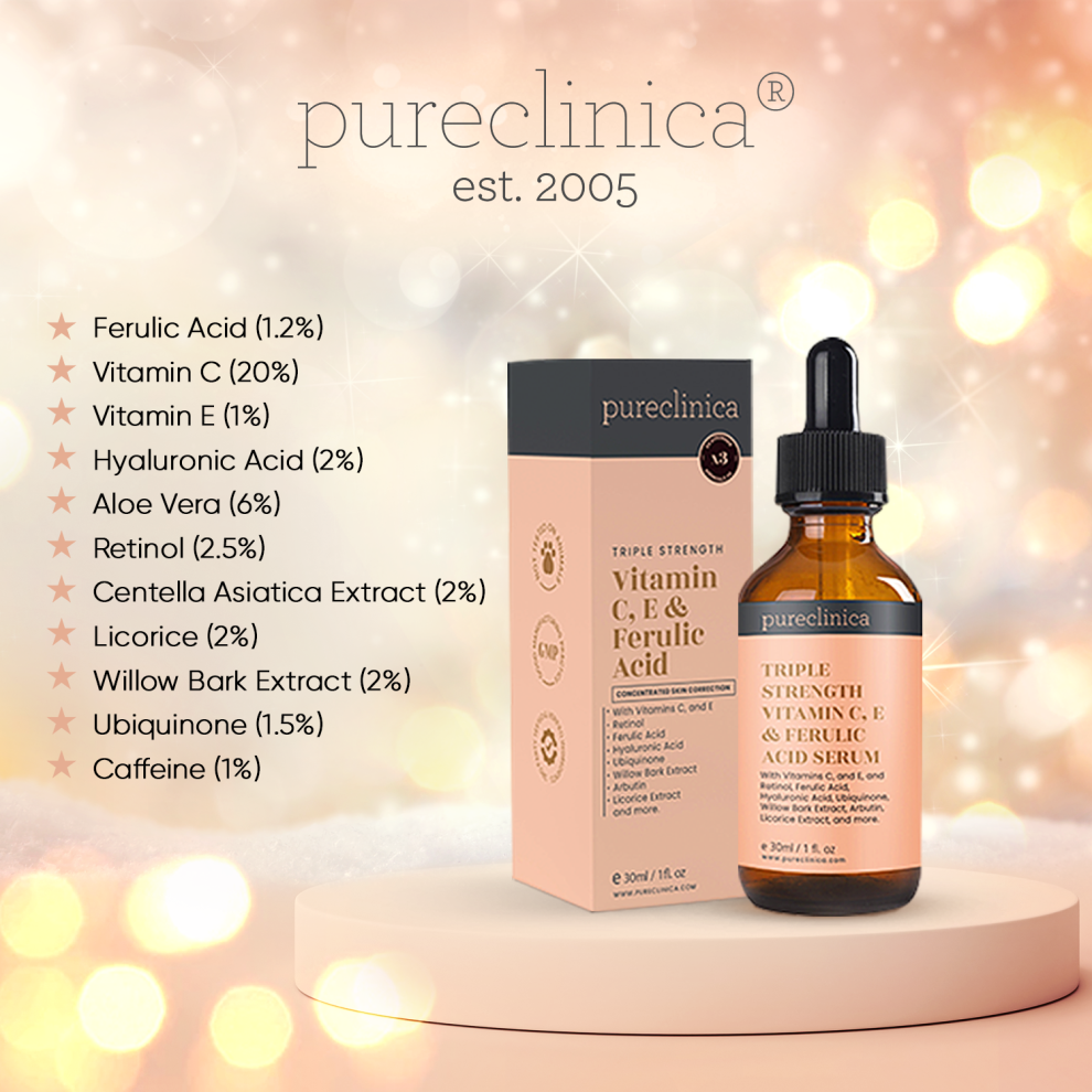 Triple Strength Vitamin C, E & Ferulic Acid Serum (w/Retinol & double weight Hyaluronic Acid)