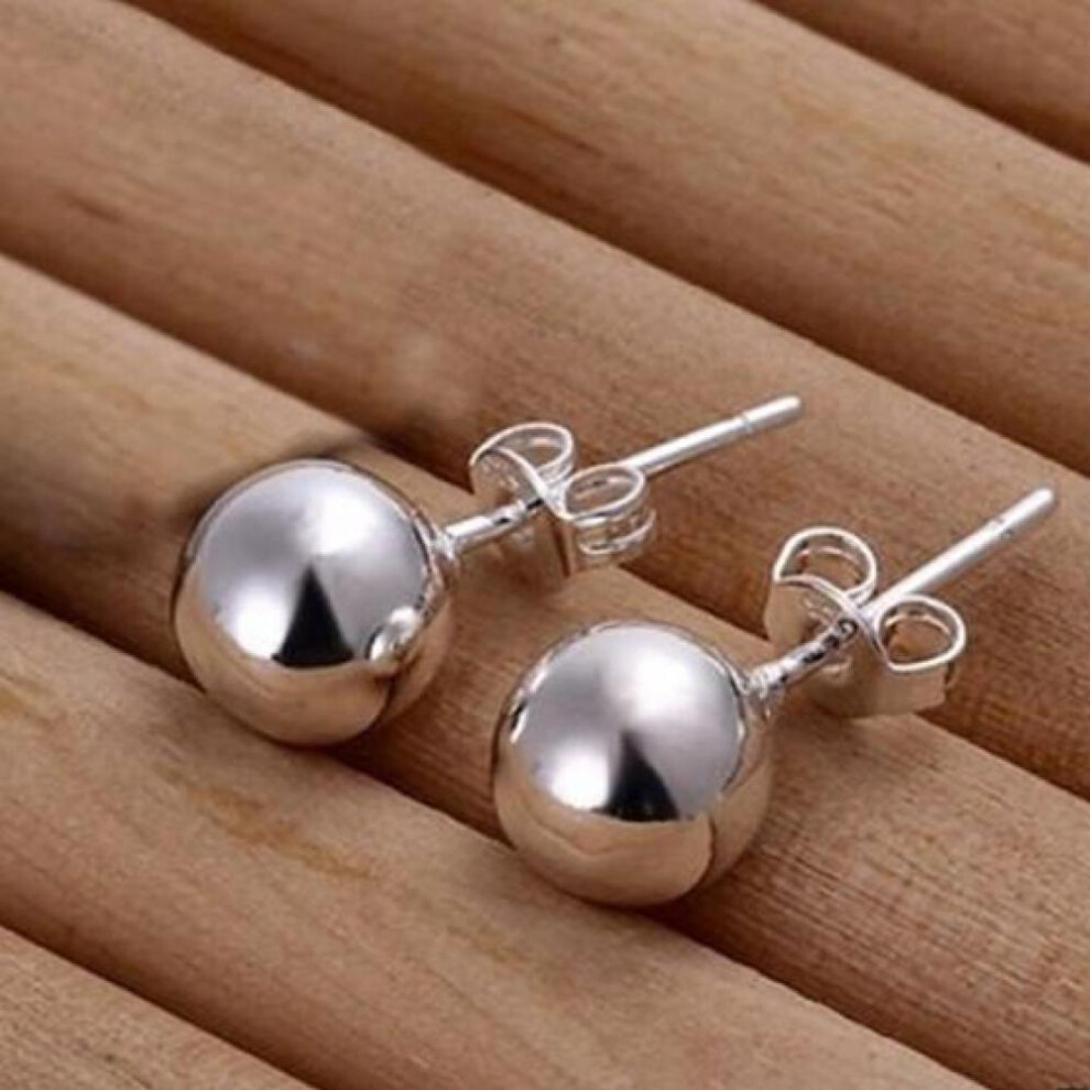 Women Fashion Silver Color Stainless Steel Round Ball Ear Stud Earrings Jewelry