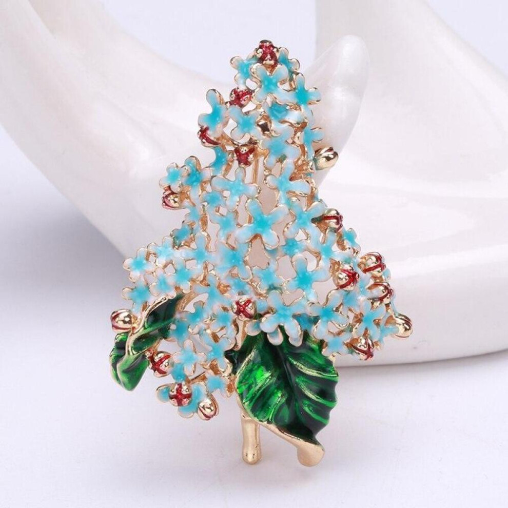 (Blue) Blucome Purple Small Flower Brooch for Women Enamel Brooches Jewelry Green Leaves Decorative Garment Dress Accessories Pin