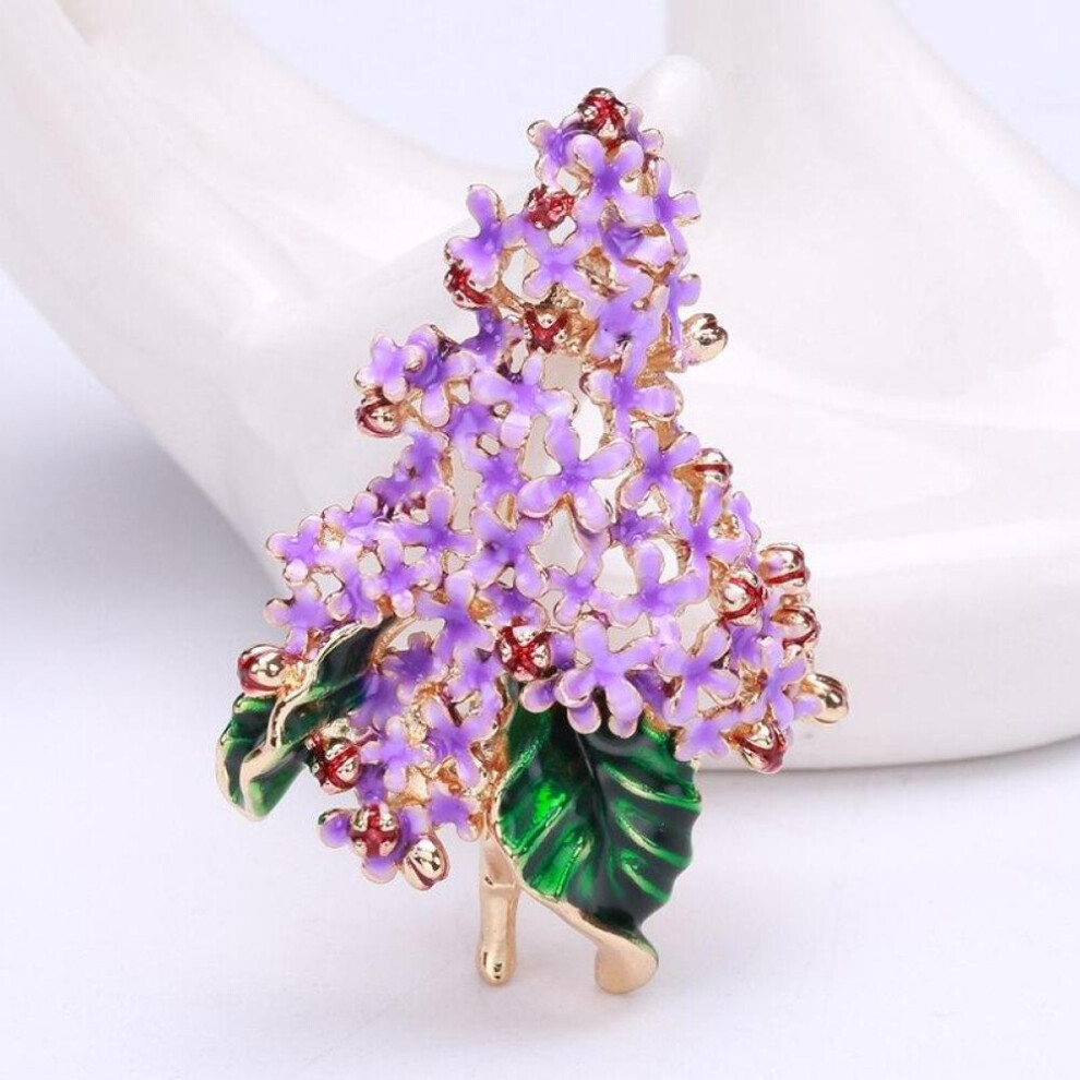 (Purple) Blucome Purple Small Flower Brooch for Women Enamel Brooches Jewelry Green Leaves Decorative Garment Dress Accessories Pin