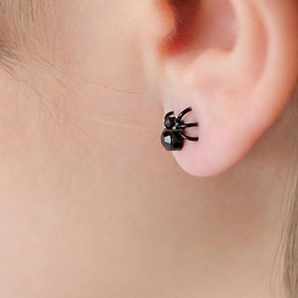 Women Fashion Creative Cute Punk Cool Black 3D Animal Mini Spider Stud Earrings