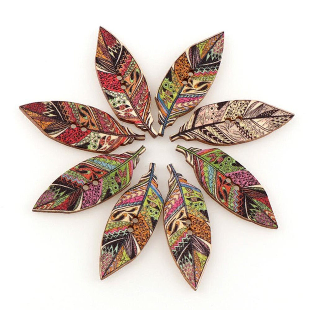 50pcs Leaves Design Scrapbook Wooden Buttons