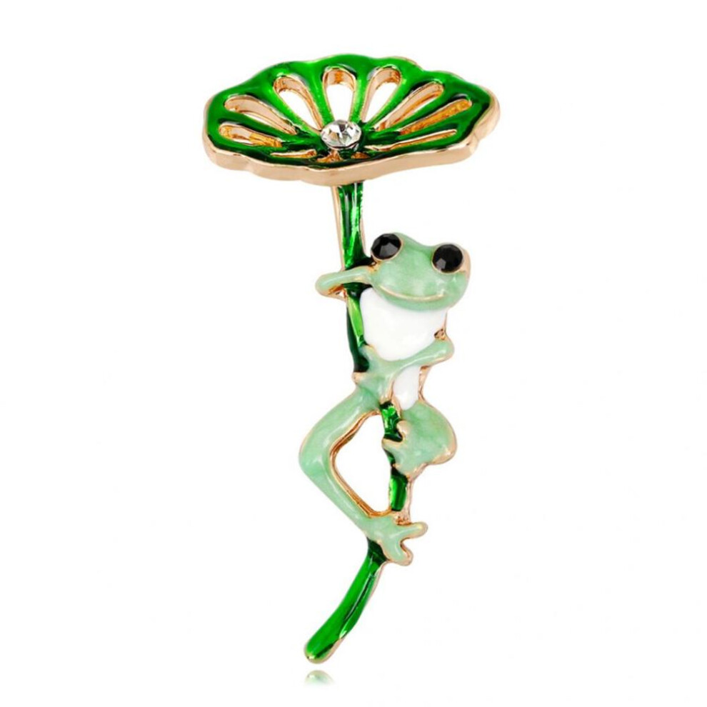 Frog Lotus Leaf Rhinestone Inlaid Brooch Pin
