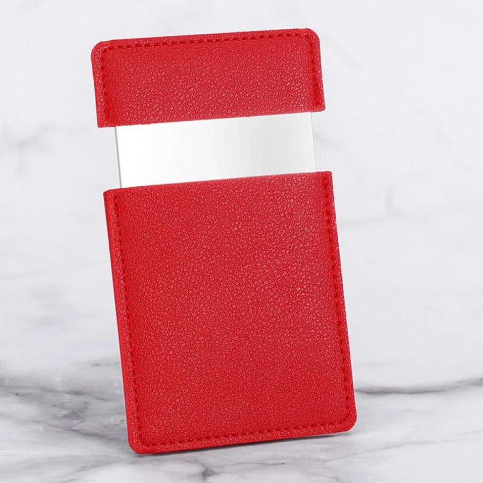 (Red) Ultra-thin Makeup Mirror Vanity Mirror Cosmetic Make Up Pocket Rectangle Foldable Compact Makeup Folding Mirrors Unbreakable