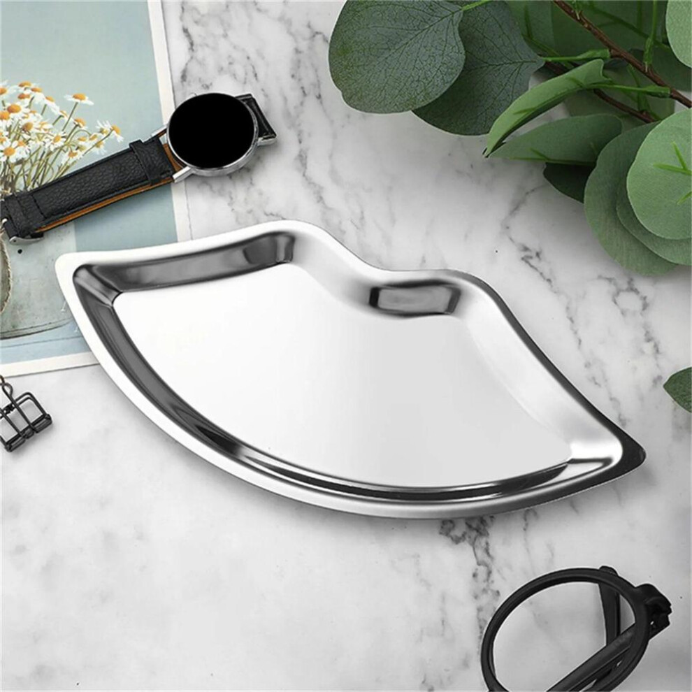 (Silver) Korean Style Ins Style Stainless Steel Lip Shaped Jewelry Tray Home Cosmetics Metal Tray Female Jewelry Storage Tray Decorative