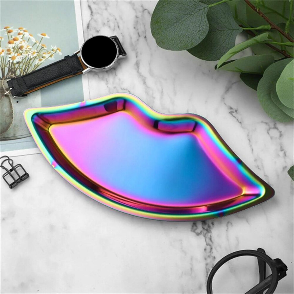 (Multicolor) Korean Style Ins Style Stainless Steel Lip Shaped Jewelry Tray Home Cosmetics Metal Tray Female Jewelry Storage Tray Decorative