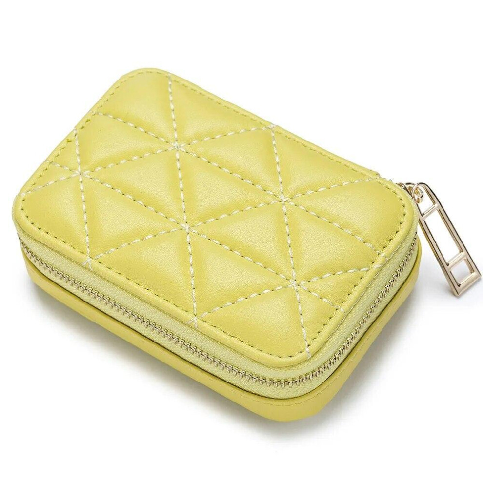 (Yellow) Real Leather Women Mirror Cosmetic Bag Makeup Pouch Travel Small Storage Box Lipstick Organizer Case Fashion Mini Coin Purse
