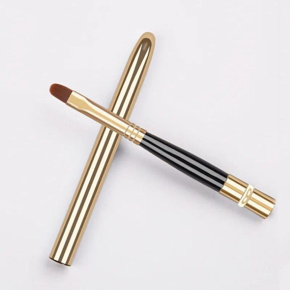 (Gold) Portable Lips Makeup Brush Pen Metal Handle Cosmetic Lipgloss Lipstick Lip Gloss Brush With Protect Cap Makeup Brushes
