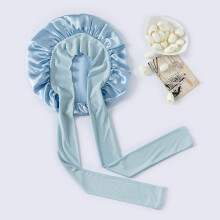 (Blue) 100% Mulberry Silk Sleeping Bonnet for Women Large Sleep Cap with Wide Elastic Tie Band for Curly Dreadlock Braid Hair Care