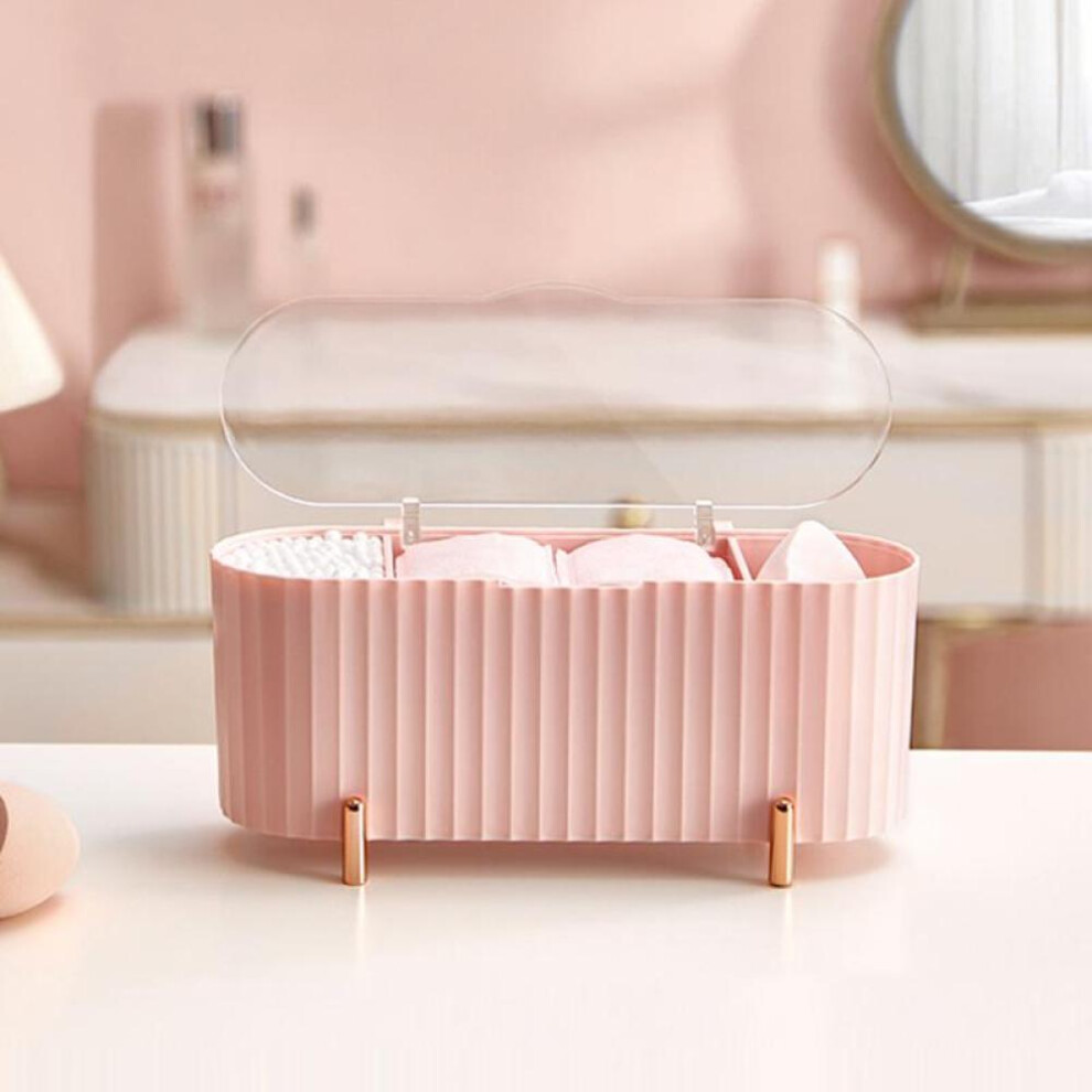 (Pink) Desktop Cosmetics Storage Box  Dust-proof Makeup Organizer For Cotton Pads Swabs Beauty Egg Holder Bathroom Jewelry Organizer