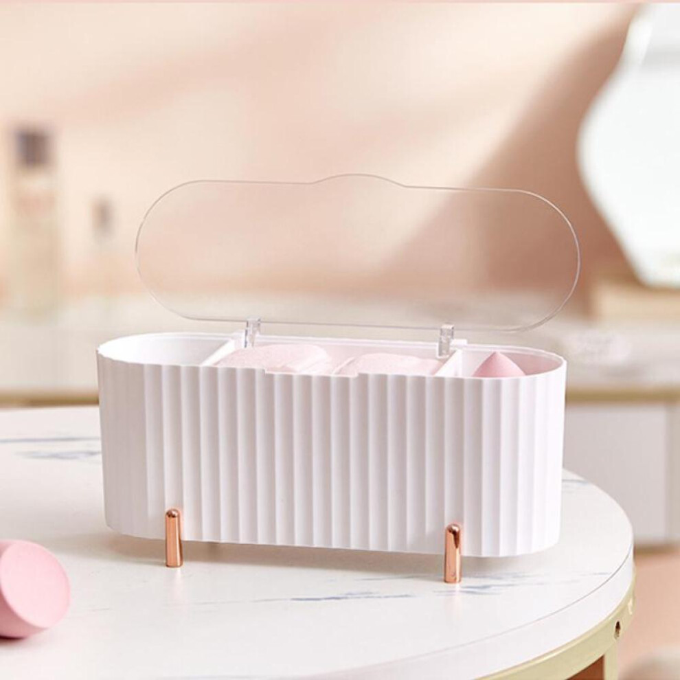 (White) Desktop Cosmetics Storage Box  Dust-proof Makeup Organizer For Cotton Pads Swabs Beauty Egg Holder Bathroom Jewelry Organizer