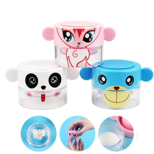 (White) Cartoon Pill Grinder Tablets Crusher Portable Medicine Dispenser Pill Container Storage Pulverize Case 1
