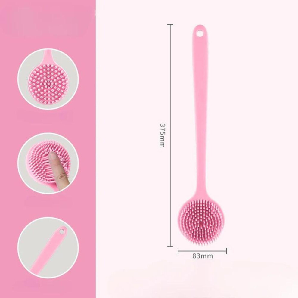 (Pink) Double-Sided Silicone Back Scrubber Long Handle Body Bath Brush Mud Back Scrubber Shower Massage Exfoliation Brush