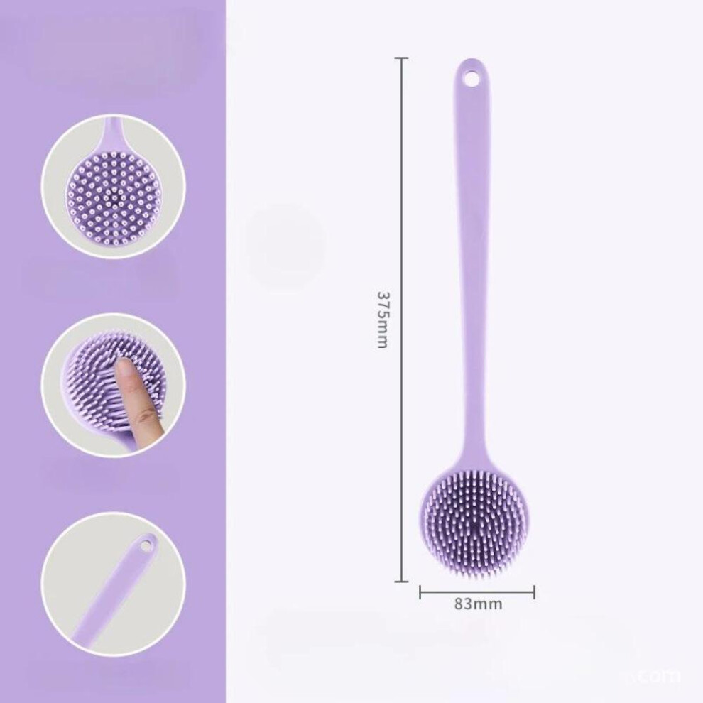 (Purple) Double-Sided Silicone Back Scrubber Long Handle Body Bath Brush Mud Back Scrubber Shower Massage Exfoliation Brush