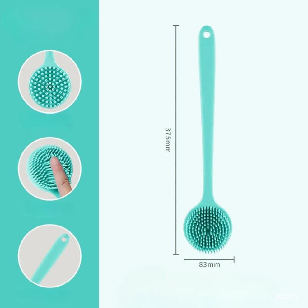 (Green) Double-Sided Silicone Back Scrubber Long Handle Body Bath Brush Mud Back Scrubber Shower Massage Exfoliation Brush