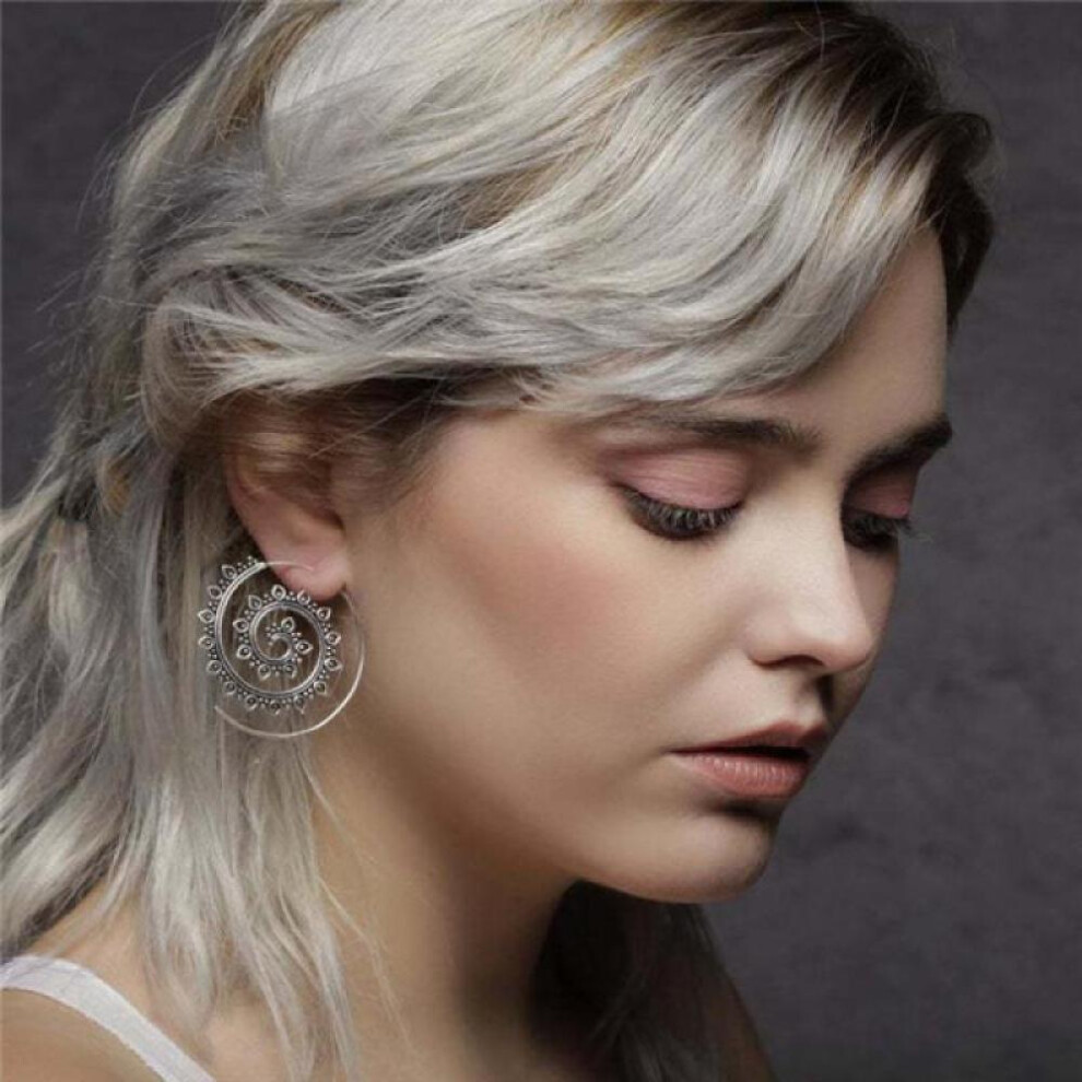 Ancient Silver Exaggerated Fashion Lotus Spiral Gear Earrings Personalized Circle Gypsy Earrings