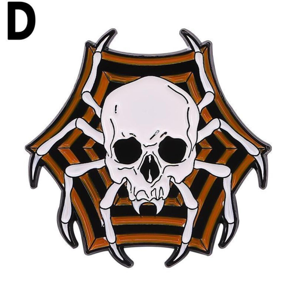 (Orange) 1Pc Halloween Alloy Brooch Skull Spider Pumpkin Lapel Pins Badge Jewelry Clothing Accessories