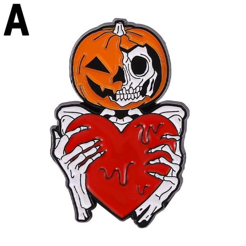 (Black) 1Pc Halloween Alloy Brooch Skull Spider Pumpkin Lapel Pins Badge Jewelry Clothing Accessories
