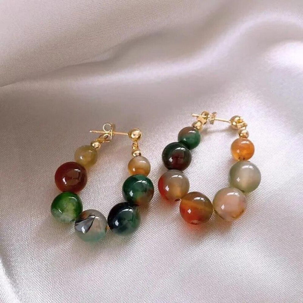 1 Pair Retro Colorful Beaded Hoop Earrings For Women Fashion Elegant Stud Earrings Jewelry Gift