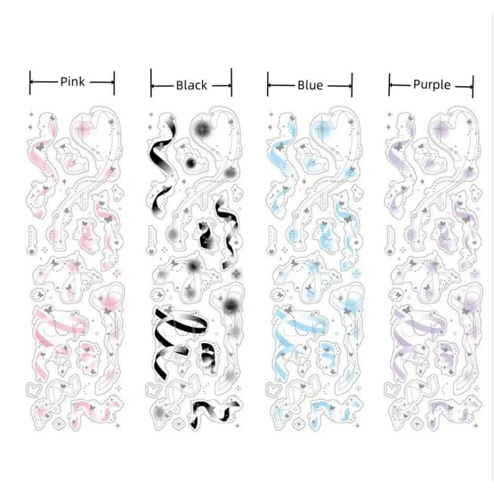 (Pink) Colorful Ribbon Holographic Laser Stickers Diy Scraping Kawaii Decorative Materials Idol Card Album Deco Stickers Art Supplies
