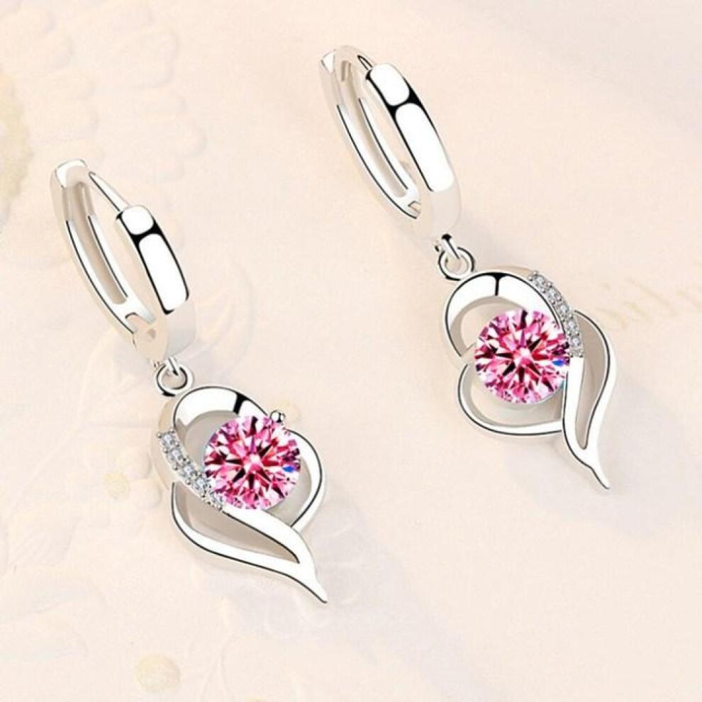 (Pink) New Pink s925 Silver Earrings Woman Fashion Jewelry High Quality Blue White Purple Crystal Zircon Earrings