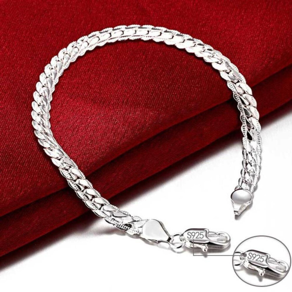 (Black, 20cm) 8 Inch s925 Sterling Silver Bracelet 5MM Gold/Silver Side Chain Bracelet For Woman Man Fashion Wedding Jewelry Gift