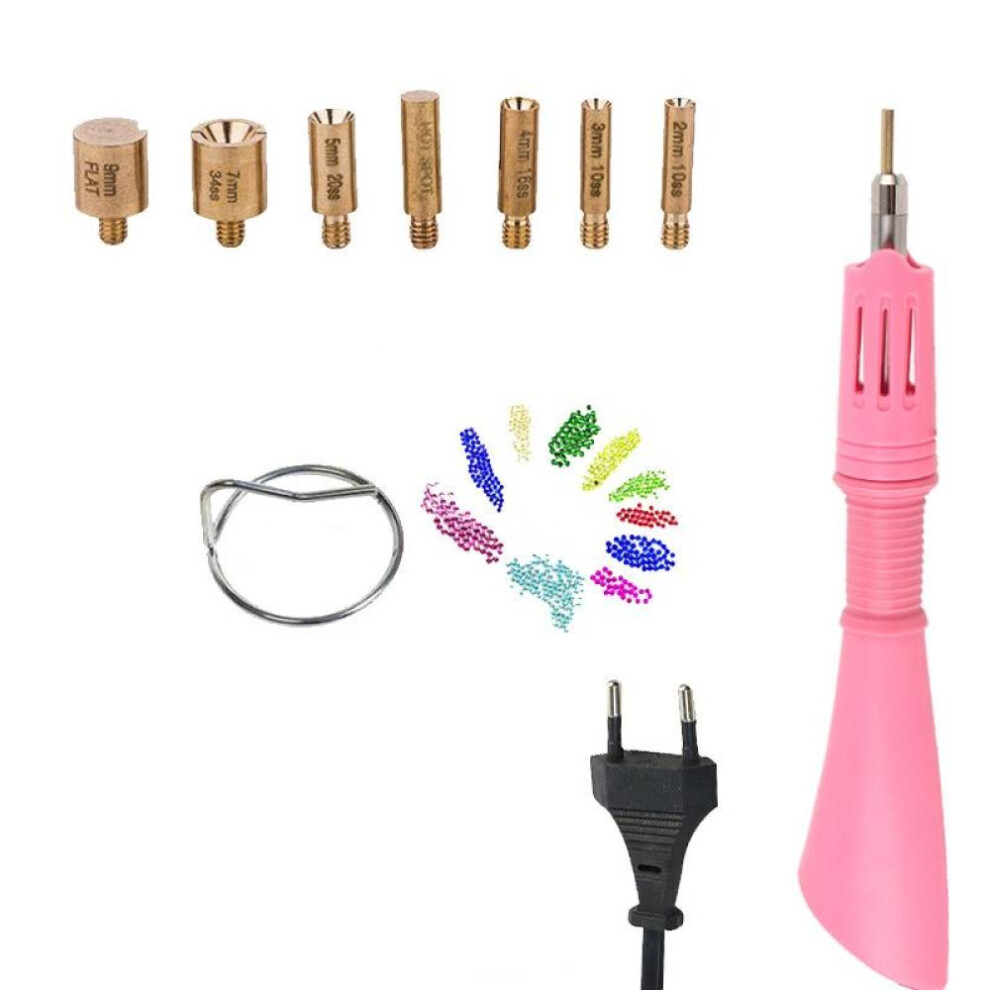 (Pink) Fast Heated Rhinestone Hot Fix Applicator Heat-fix Tool Garment Diamond Drill Pen With 7 Tips