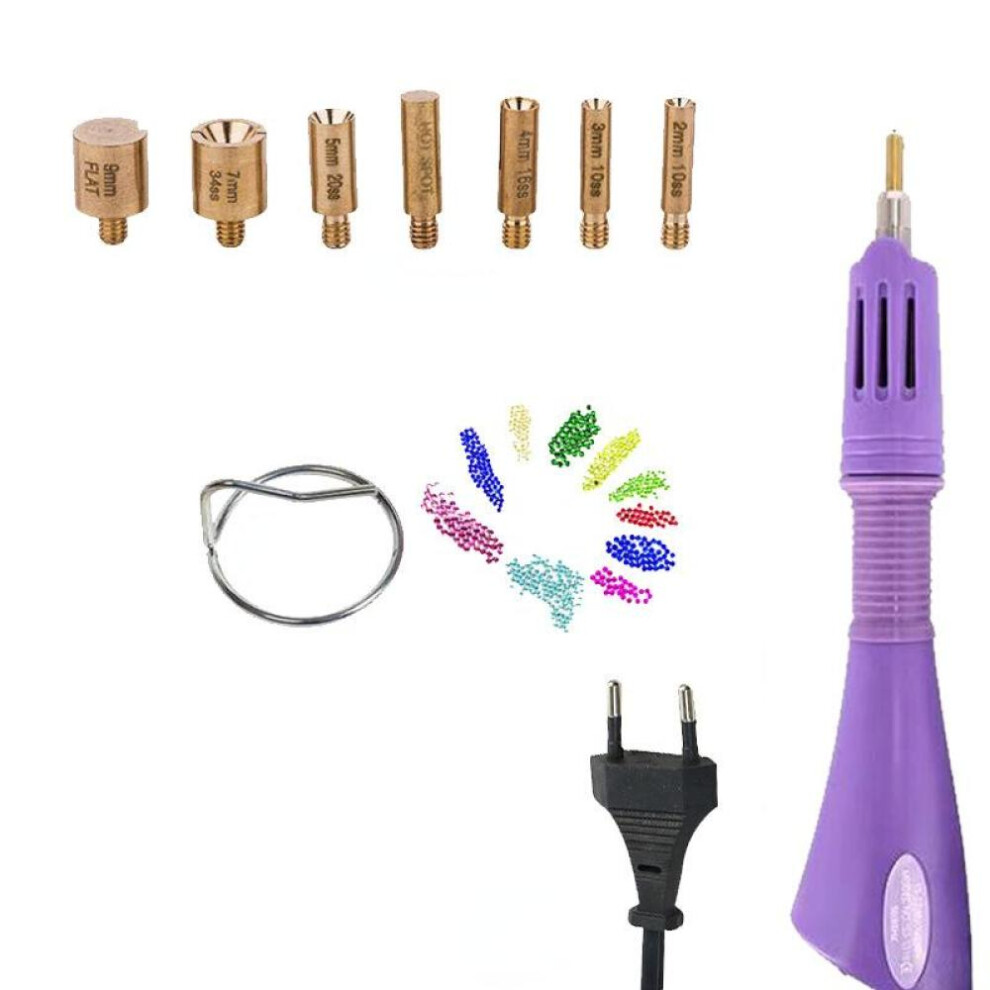 (Purple) Fast Heated Rhinestone Hot Fix Applicator Heat-fix Tool Garment Diamond Drill Pen With 7 Tips