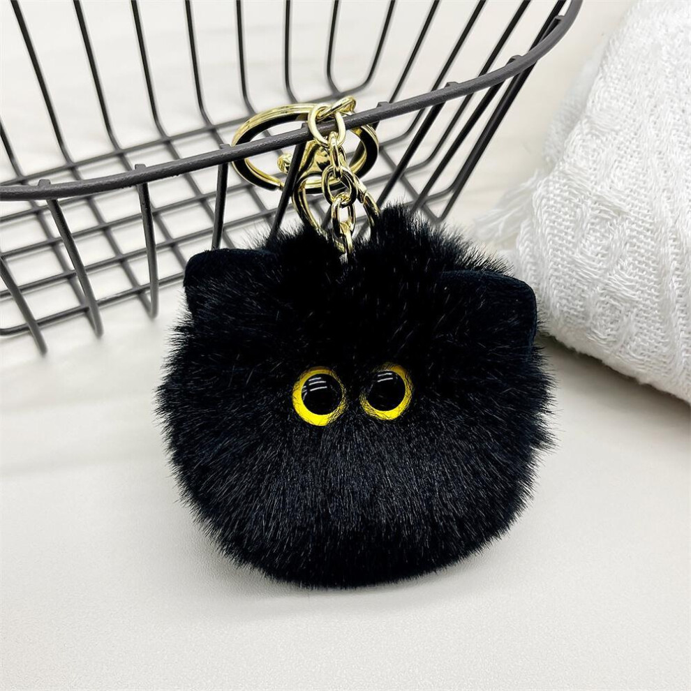 (Black) Cute Plush Cat Keychain Cartoon Doll Toy Pendant Keyring For Women Girls Bag Ornament Car Key Chain Children Gifts