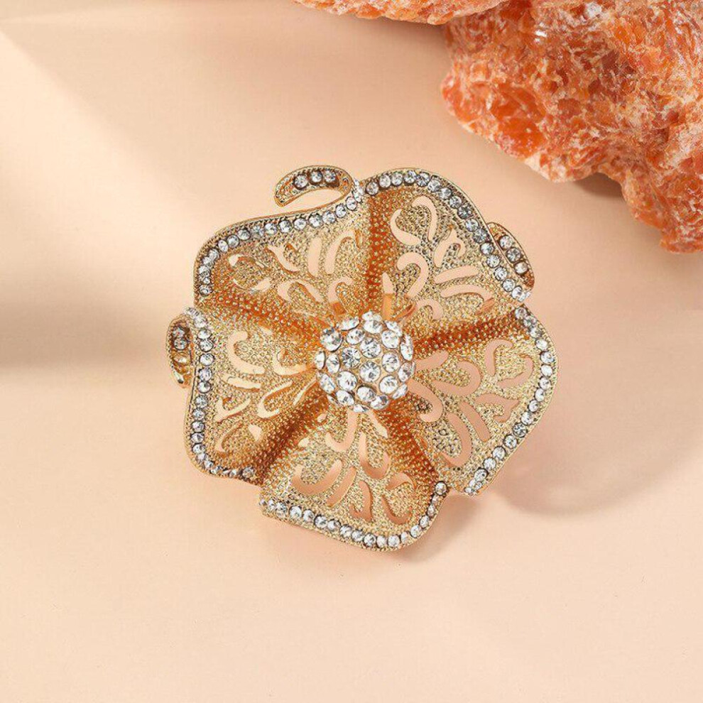 (White) Oversize Geometric Hollow Flower Rings For Women Adjustable Big Ring Wedding Accessories Rings Jewelry
