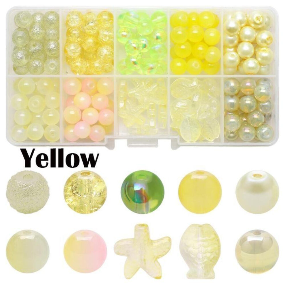(Yellow) 10 Grids/Box Crystal Glass Beads Jewelry Making Kits Natural Stone Starfish Fish Crafts For DIY Bracelet Necklace
