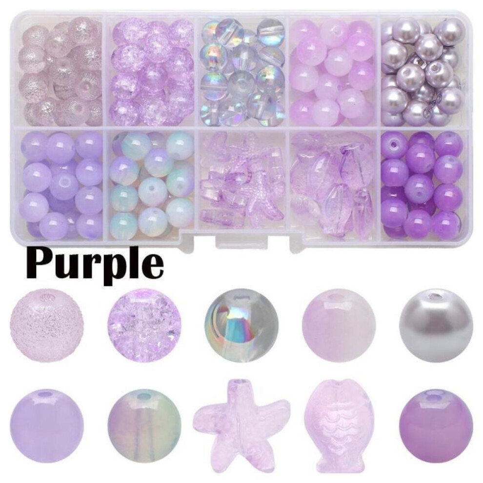 (Purple) 10 Grids/Box Crystal Glass Beads Jewelry Making Kits Natural Stone Starfish Fish Crafts For DIY Bracelet Necklace