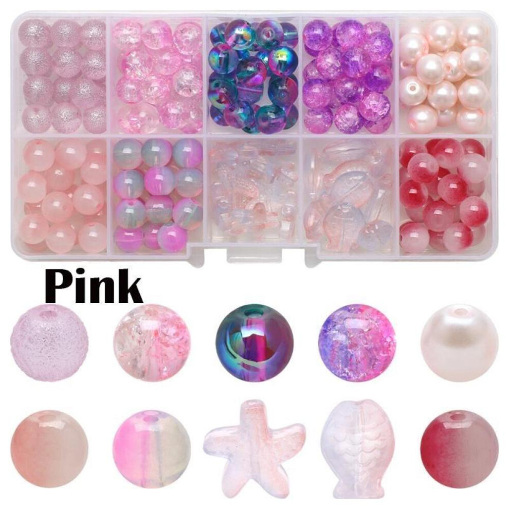 (Pink) 10 Grids/Box Crystal Glass Beads Jewelry Making Kits Natural Stone Starfish Fish Crafts For DIY Bracelet Necklace
