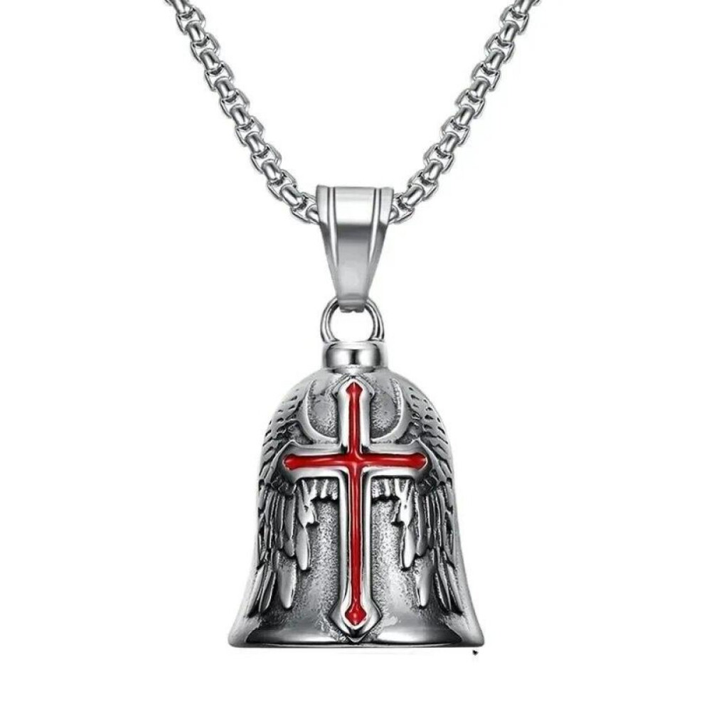 Vintage Cross Wings Angel Guardian Bell Motorcycle Necklace for Men Fashion Charm Bell Pendant Rider Jewelry Gift