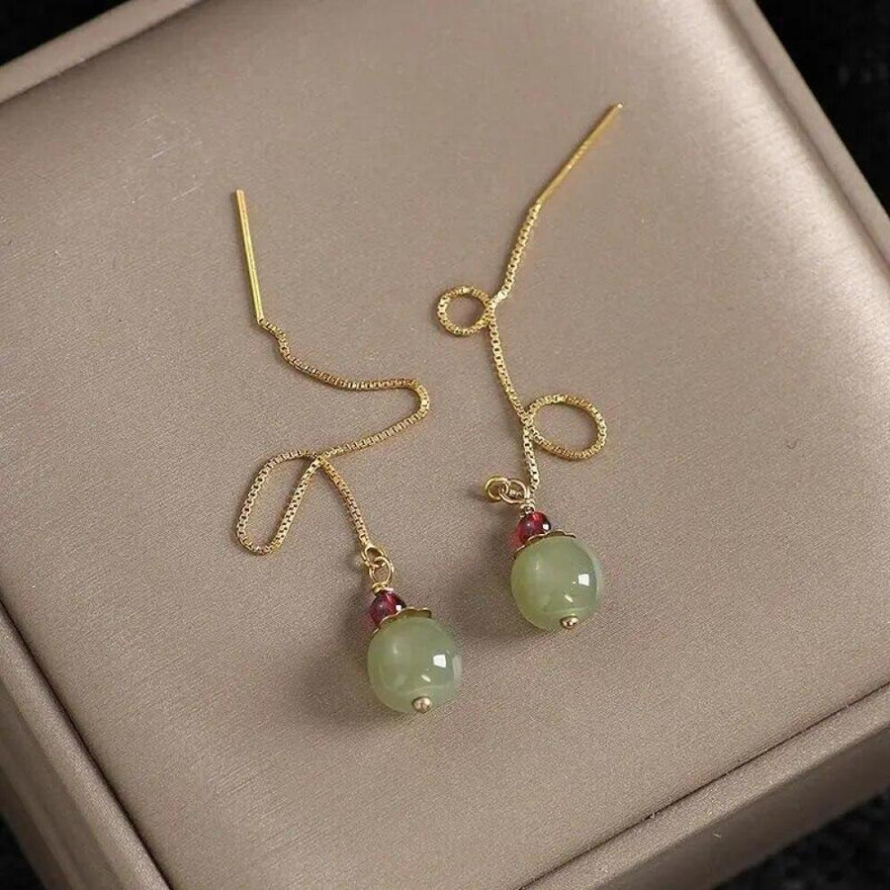 Hetian Jade Earrings for Women Green Round Jewelry Girls Gift  Dropshipping Wholesale