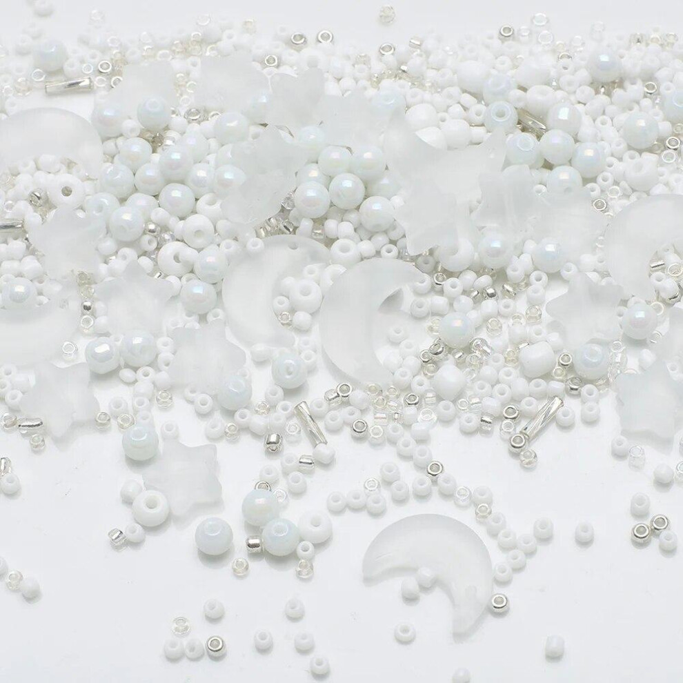 (White) Mixed Star Moon Glass Loose Bead For DIY Making Jewelry Craft Bracelets Necklaces Earrings Accessories