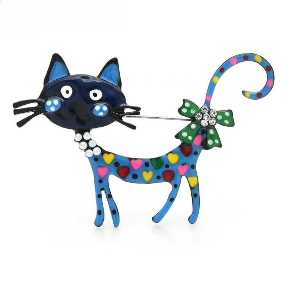 (Blue) Lovely Cat Brooches 2-color Enamel Pet Animal Party Casual Brooch Pins For Women Men Gifts